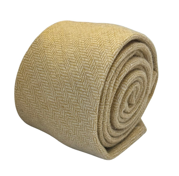 honey gold yellow wool tie  with a herringbone design